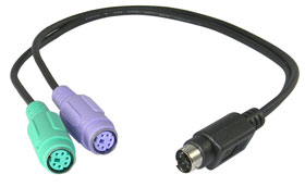 Port Adapter, 6 Pin Mini-DIN Male to Dual 6 Pin Mini-DIN Female